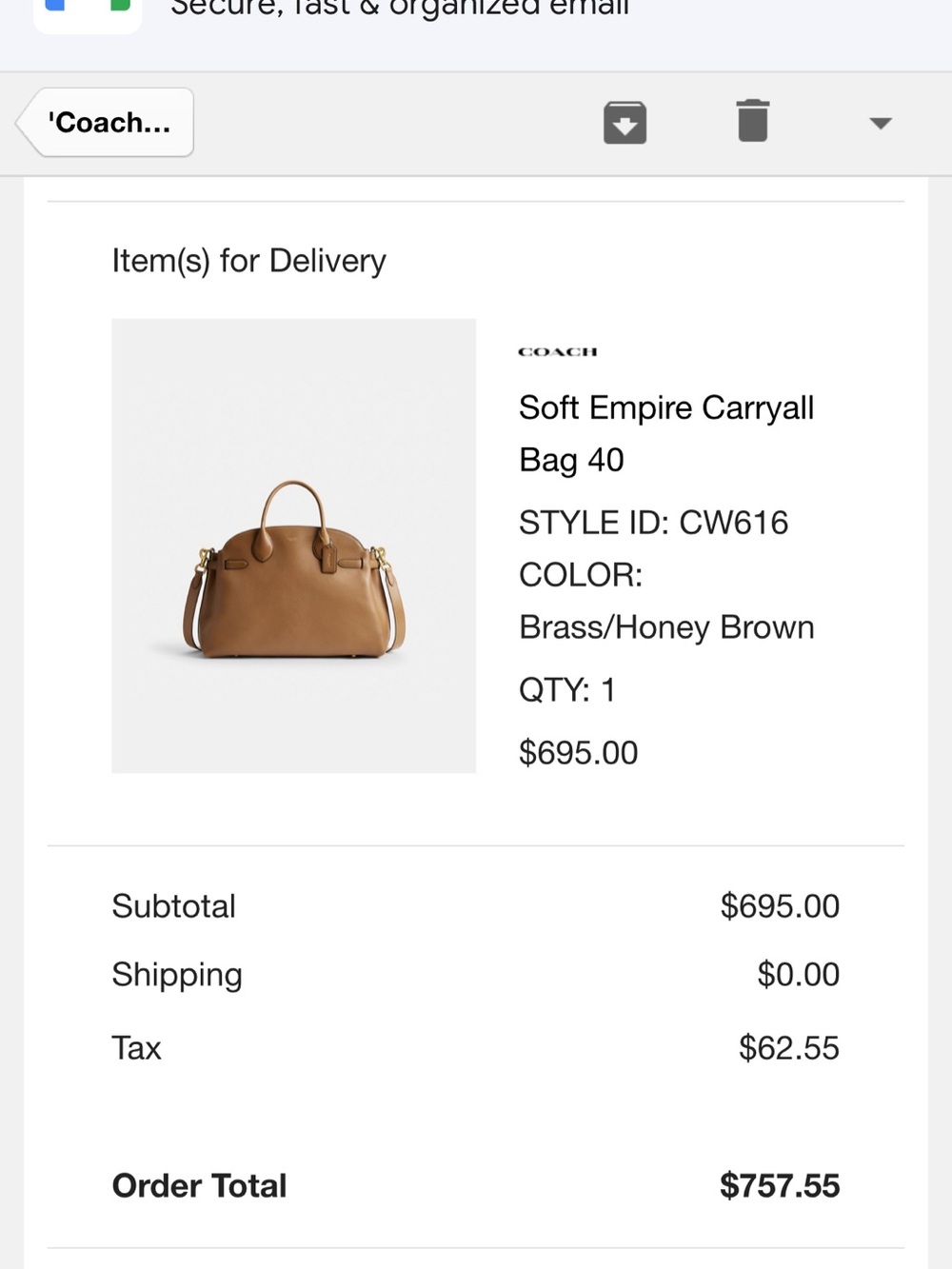 Coach Leather Satchel Handbag - Tan/Honey - Picture 16 of 16